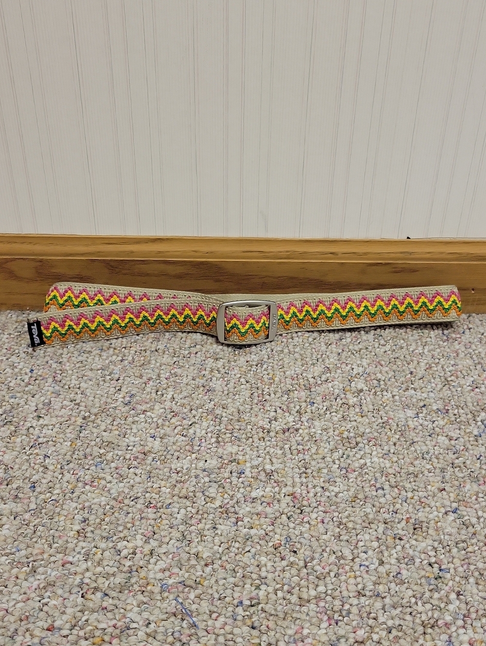 Teva Multicolor Zigzag Woven Belt Pink, Yellow, Green, Orange, Cream Women's M